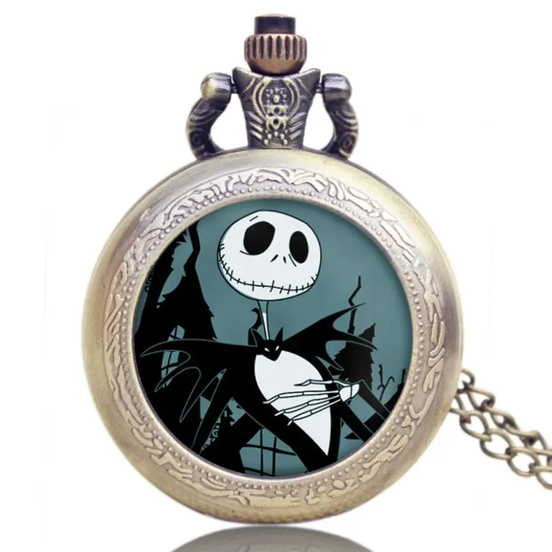 

The Nightmare Before Christmas Quartz Pocket Watch Retro Jack Halloween Pendant With Necklace Gifts for Men Women Reloj Mujer