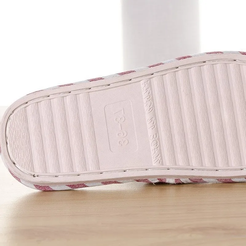 SMONSDLE 2019 spring summer autumn and winter seasons indoor linen slippers female non-slip couple horizontal stripes A154 | Обувь