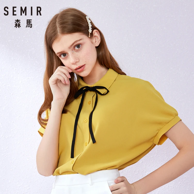 Женская рубашка с коротким рукавом SEMIR шифоновая отворотом для колледжа лета 2019 |