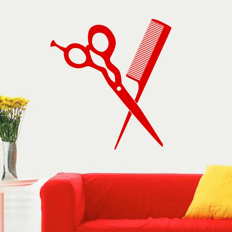 Ножницы для волос салон Наклейка на стену Красота Стикеры Парикмахерская