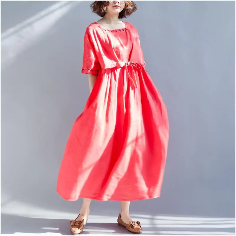 Женское Платье До Колена Johnature винтажное свободное однотонное платье до колена с