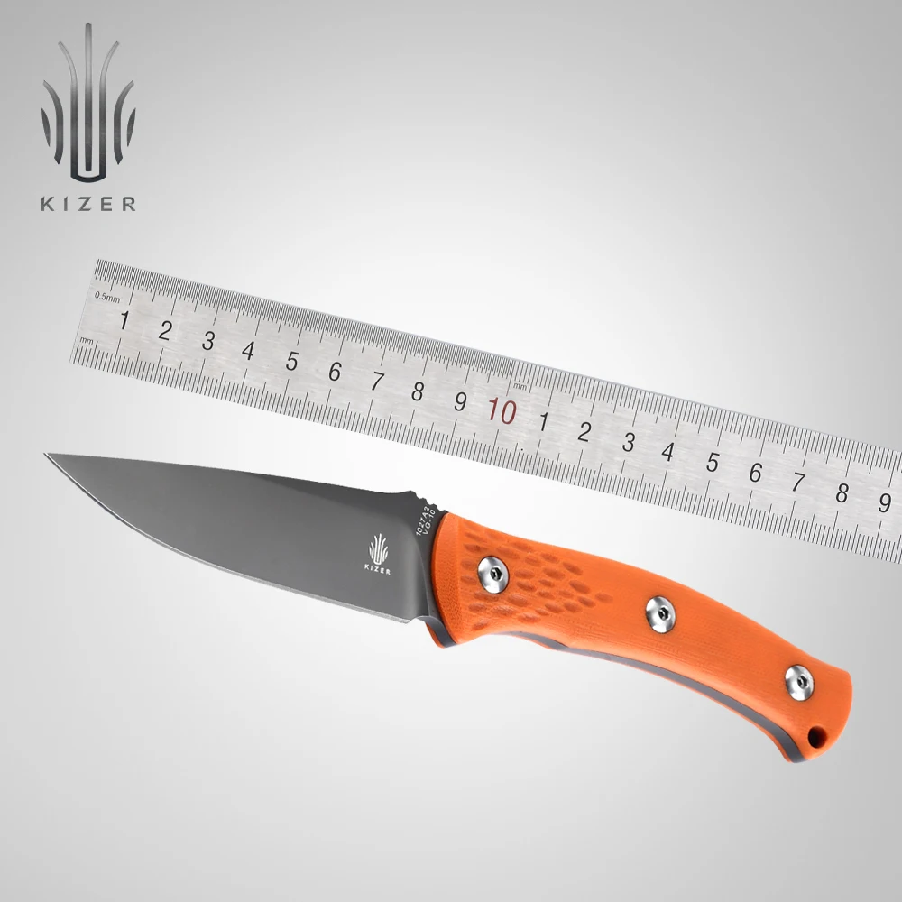 Нож Kizer с фиксированным лезвием карманный нож оранжевой ручкой Походный для