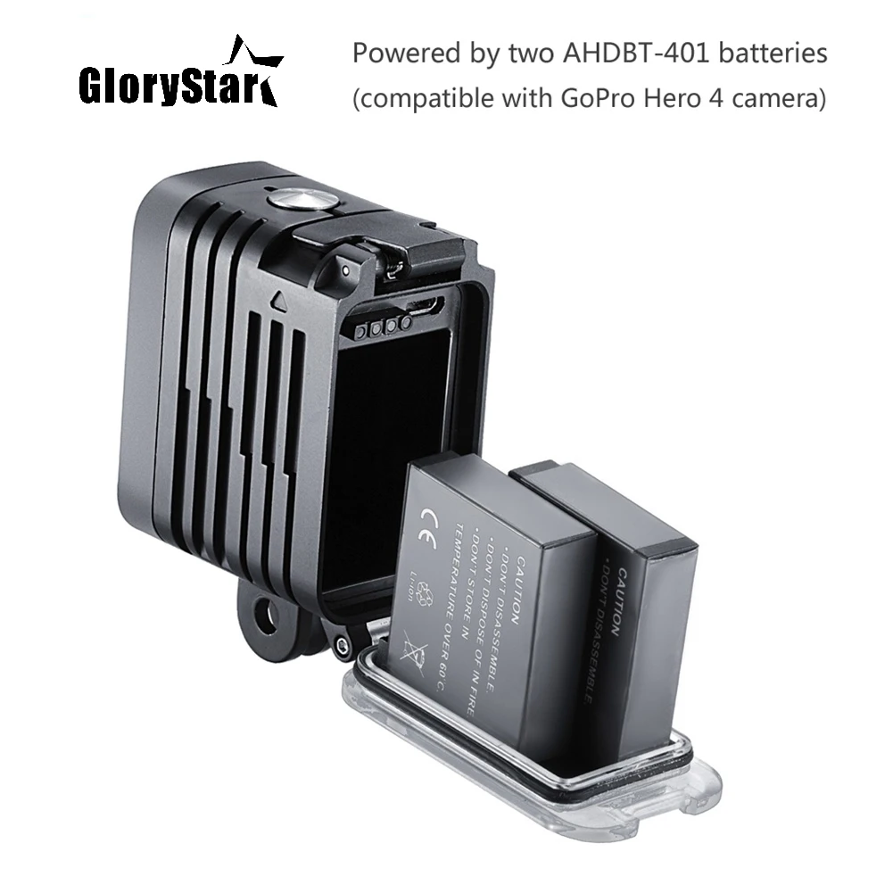 GloryStar 50 м Водонепроницаемый подводный дайвинг светодиодный светильник AHDBT-401 Двойная Батарея точечная лампа для GoPro HERO 345 6 7 черный для Xiaomi Yi