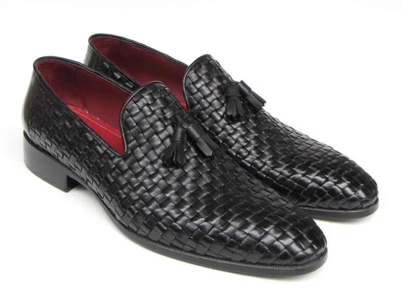 Paul Parkman Men's Tassel Loafer Black Woven Leather | Обувь