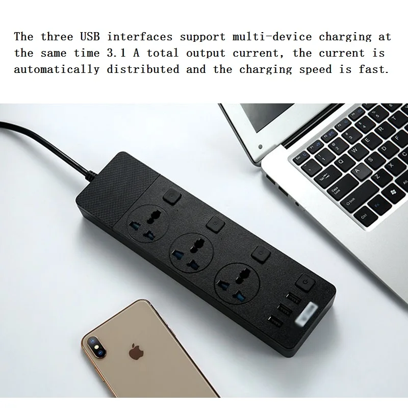Power Strip Wall Multiple Socket Plug 3 Ports 4 Sub-control Switch USB Jack Quick Fast Charge Outlet Extension Safety for EU | Электроника