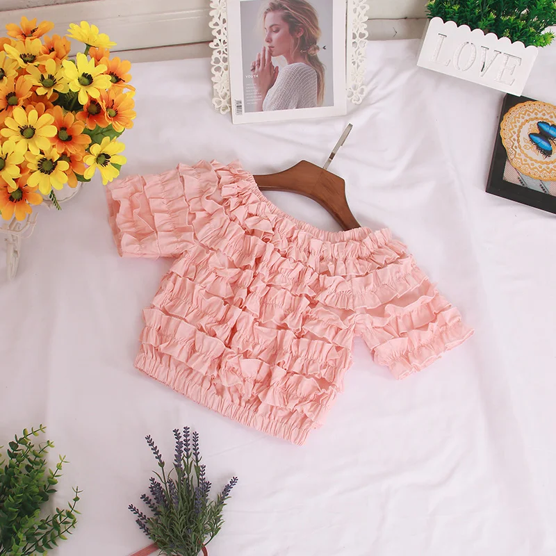 Женский укороченный топ OCEANLOVE с оборками вырезом лодочкой открытыми плечами лето