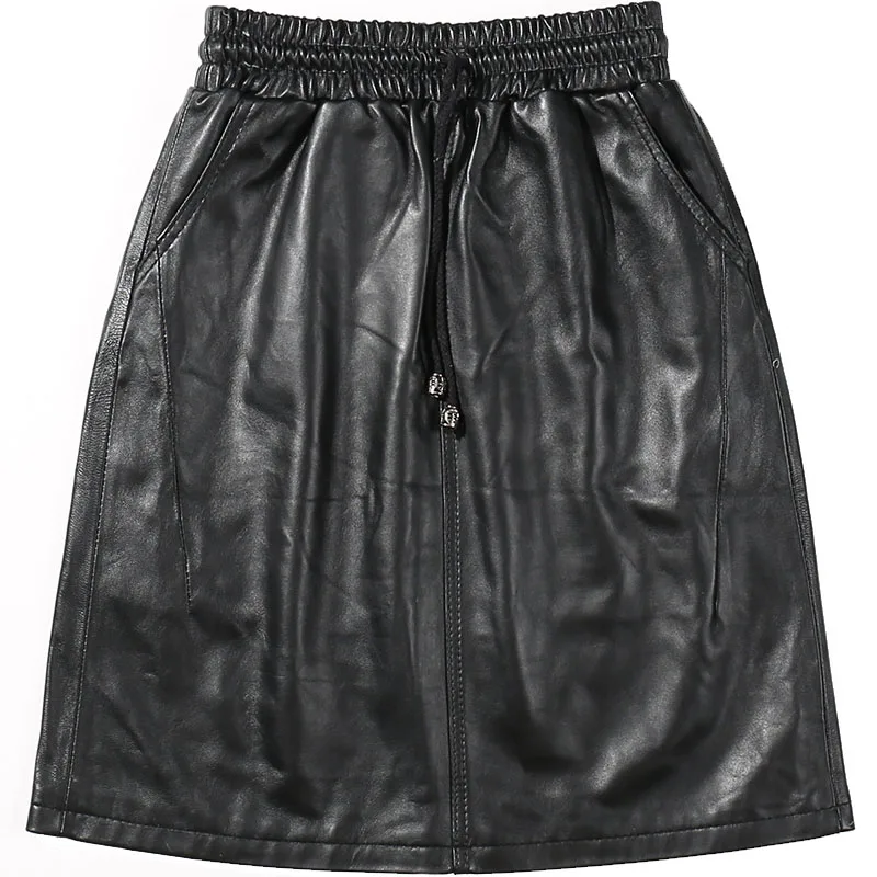 Женские юбки из натуральной кожи черные винтажные кожаные с высокой талией в