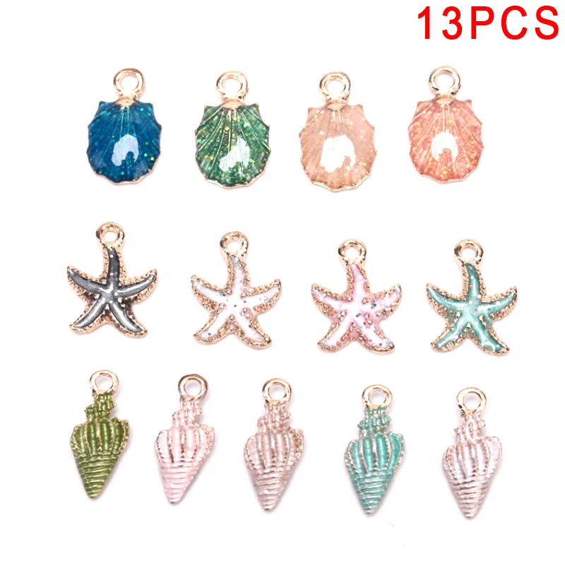 13pcs 15 шт цветные морские звезды раковины морские эмалированные Подвески DIY браслет ожерелье Сережка бижутерия аксессуар DIY ремесло - Окраска металла: 13pcs