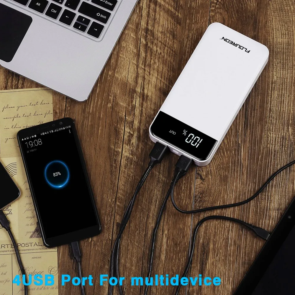 FLOUREON 20000mAh 2.1A внешний аккумулятор с 4 USB выходами Micro-USB Lightning вход внешний аккумулятор для Iphone Телефонов планшетов
