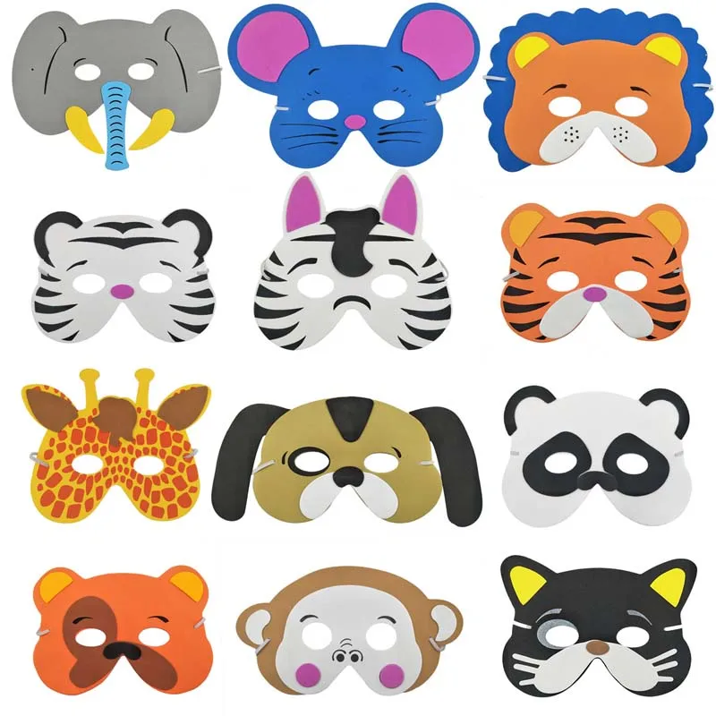 12 PCS DIY kids animal masks EVA Foam Birthday Party Masks Birthday Party Decor Kids Jungle Party Safari Party Decor Kids Favors