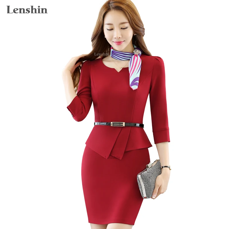 Женское офисное платье Lenshin красное с рукавом до локтя офисная одежда без