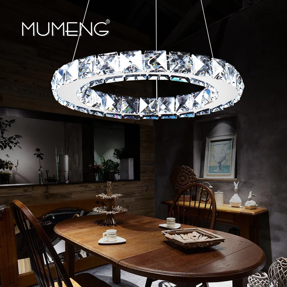 mumeng K9 Crystal Chandelier LED Circle Kitchen Luminaria Ring Dining room living Hanging Lamp 90-265v Light Fixture | Освещение