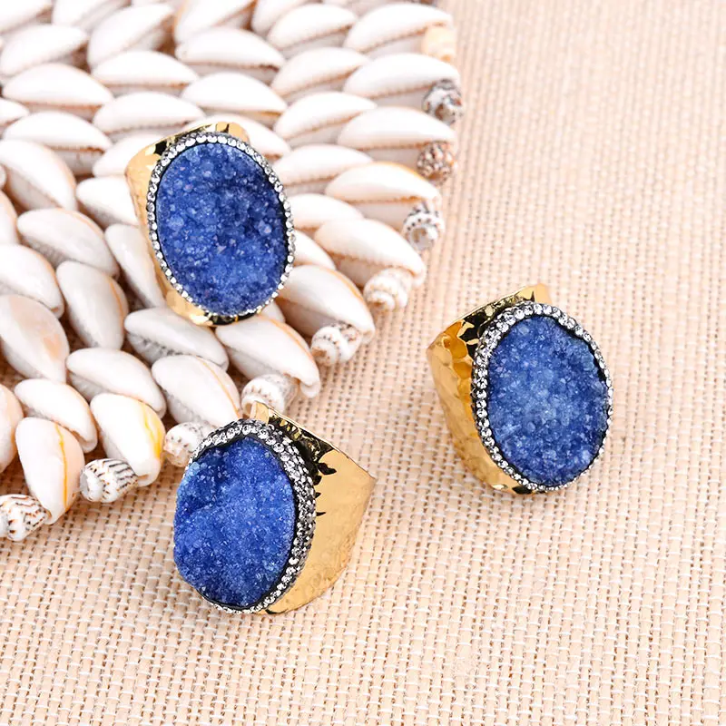 BELLA. TIME трендовый натуральный камень кварцевые кольца для женщин Boho синий белый