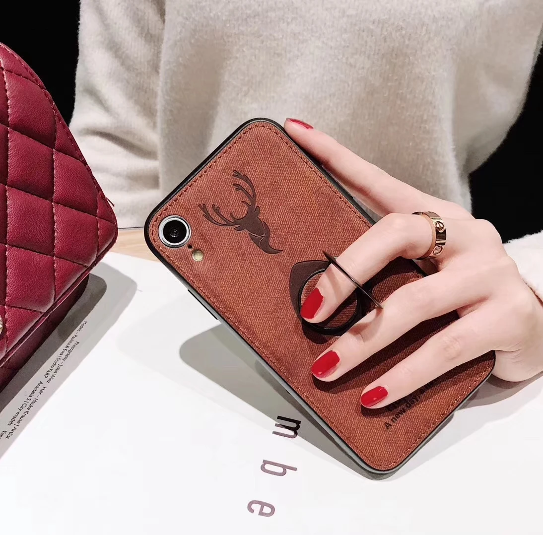 Magnetic Cloth Deer Style Full Cover Case for Iphone 6 6s 7 8 Plus X Silicone Stand XS Max XR with Ring Holder |