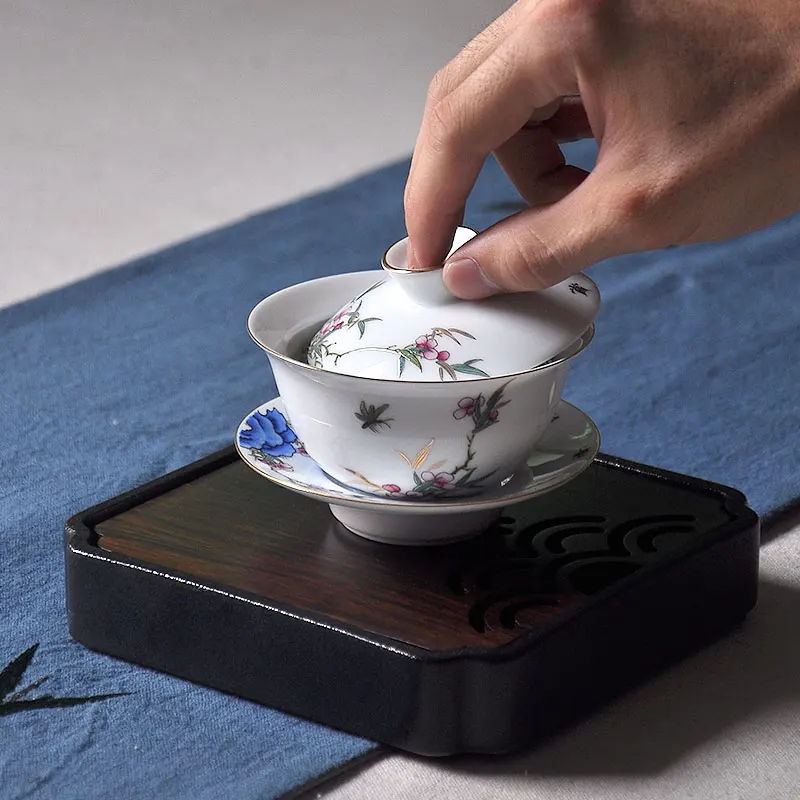 150 мл Gaiwan керамическая фарфоровая неглубокая рельефная искусственная посуда для