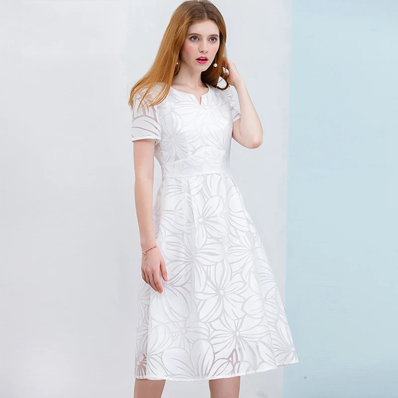 ONLY PLUS S-XXL Women White Dress Short Sleeve A-Line Midi Party Casual Elegant Knee Length Dresses 2018 | Женская одежда