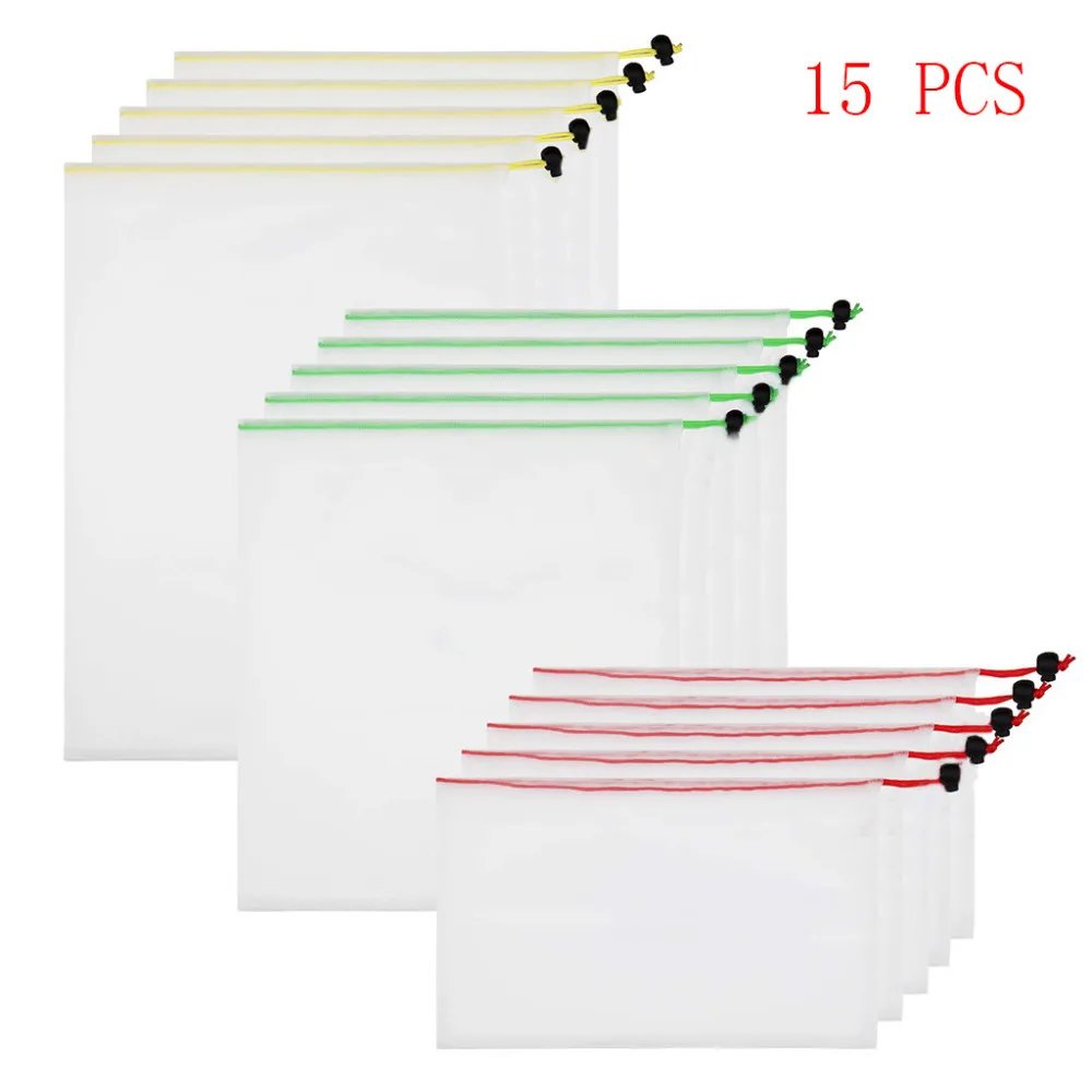 15 шт многоразовые сетки производят мешки моющиеся для продуктовых магазинов