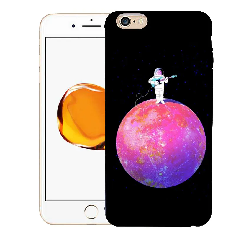 Мягкий черный чехол для телефона iPhone 6S 5S 7plus 8plus 6plus Moon Sun Space Мультяшные кошки