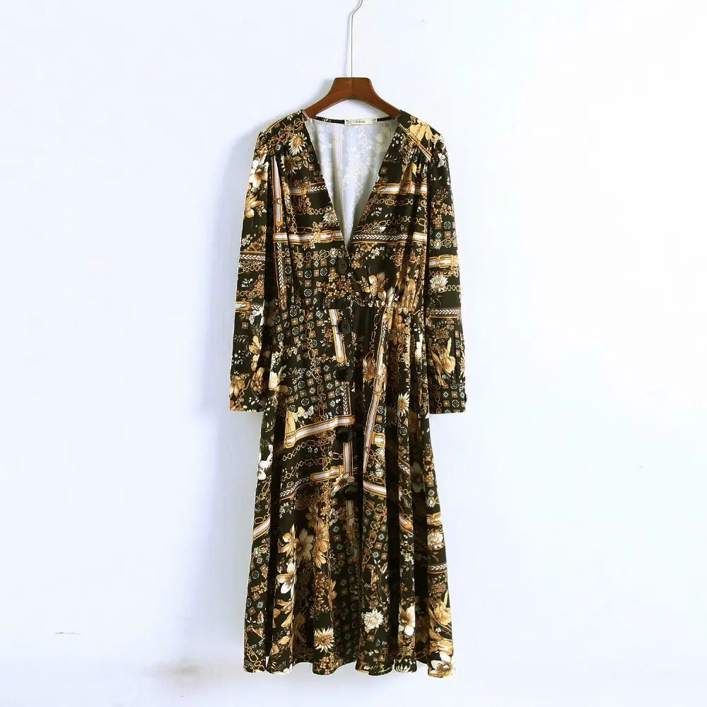 2018 za зимнее женское платье с принтом FORAL es vestidos Струящееся контрастным