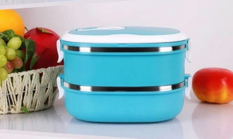 Blue 2 Layer Модные Корейская коробка для обедов термос для бенто колбы лабораторные контейнер для еда нержавеющая сталь стол посуда хранения коробки обедов Пикник Школы - Цвет: Blue 2 Layer