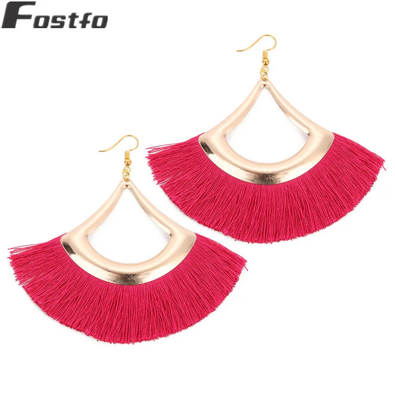 Fostfo Boho розовые красные длинные кисточки большие серьги для Женский винтажный