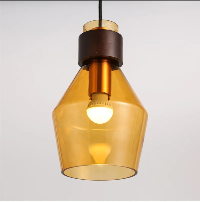 Бар однокамерный стеклянный подвесной светильник серый Синий янтарный абажур E27