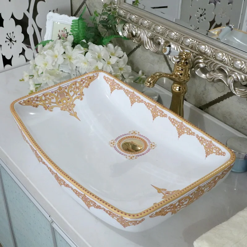 

European style home decoration table top art bathroom porcelain washing basin