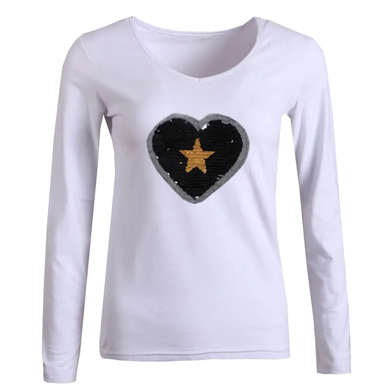 Женская хлопковая Футболка с V образным вырезом и длинным рукавом|Футболки| |