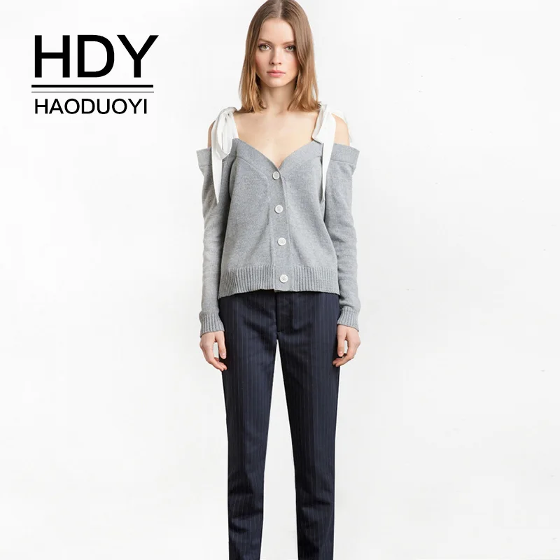 HDY Haoduoyi женские кардиганы с длинным рукавом на пуговицах Свитера бантом