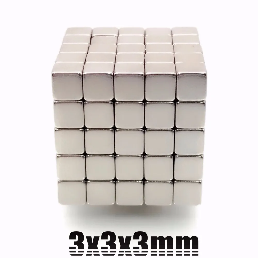 20/50/100 шт. 3x3x3 неодимовый магнит маленький магнитный съемник для жестких бирок для электронного отслеживания товара, постоянных магнитов 3 мм N35 Магнитный бак куб квадратный 3*3*3