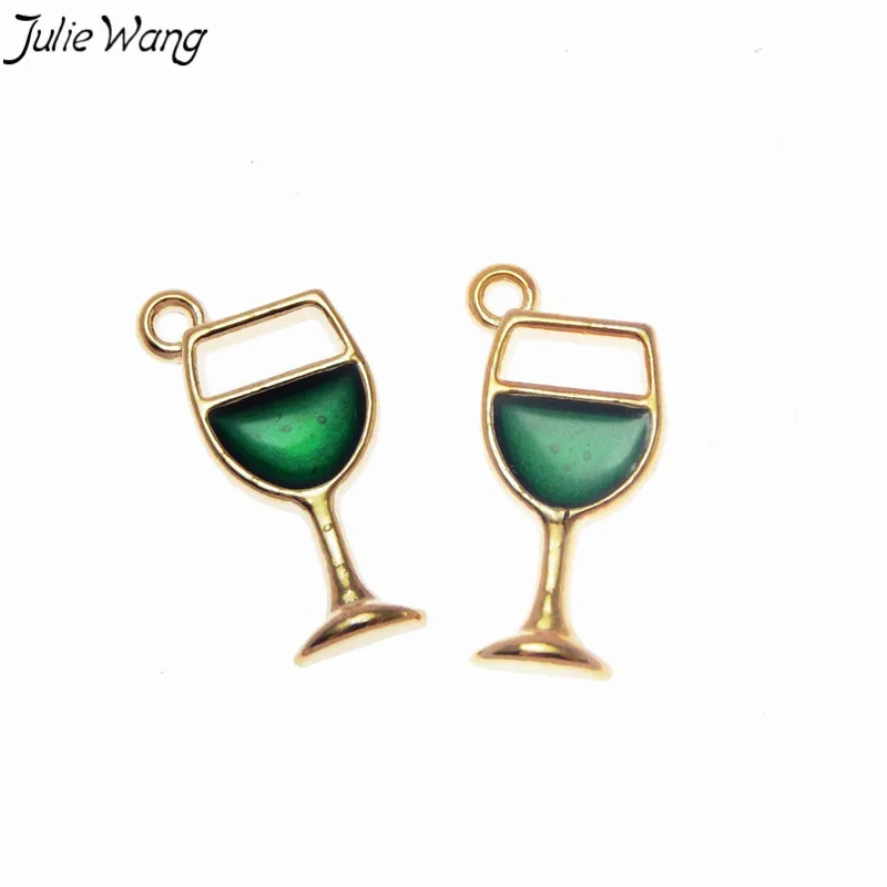 Julie Wang 12 шт. бокалы-подвески, цветные эмалированные вина в стекле, цинковый сплав, Маленькая подвеска, сделай сам, милые серьги, аксессуары для изготовления ювелирных изделий