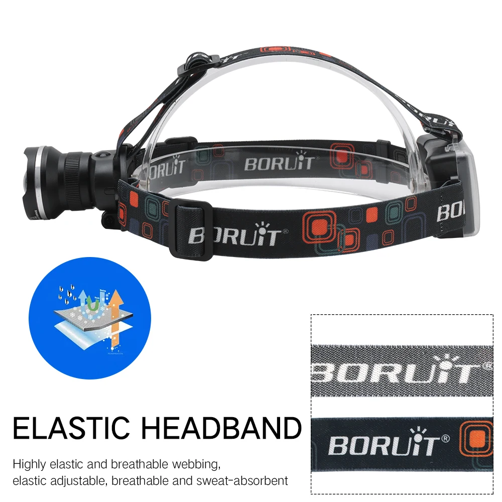 BORUiT RJ-2166 4000лм T6 светодиодный фонарь 3 режима Zoom налобный фонарь Водонепроницаемый Головной фонарь фонарик для рыбалки и походов батареей АА