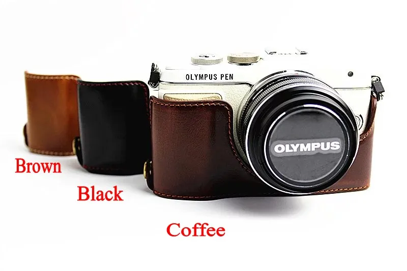 

Vintage Leather Bottom Camera Bag Case For Olympus EPL7 E-PL7 Camera Professional Fashional PU Leather Half case
