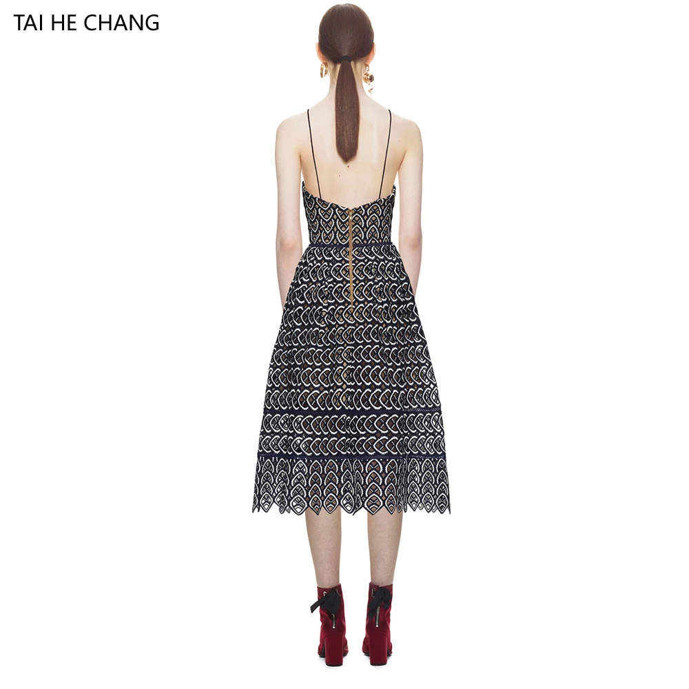 

2018 women dress spring summer elegant vestidos bodycon sexy formal party lace midi runway spaghetti strap v-neck dresses