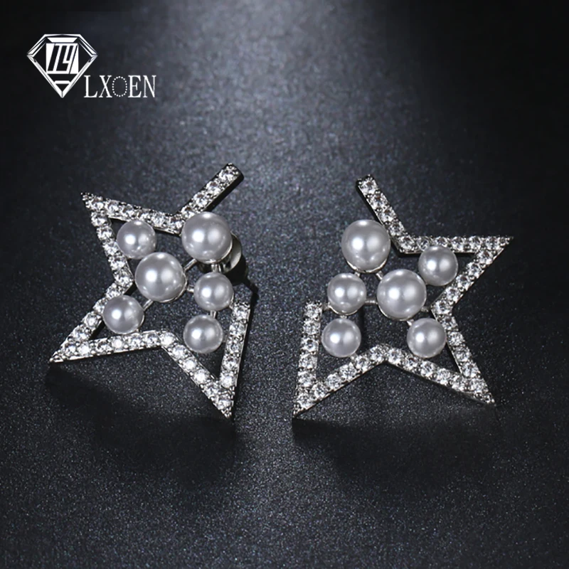 LXOEN Individuality Star Simulated Pearl Earrings for Girl Silver Color Elegant Stud For Women Jewelry Gift Pendientes | Украшения и