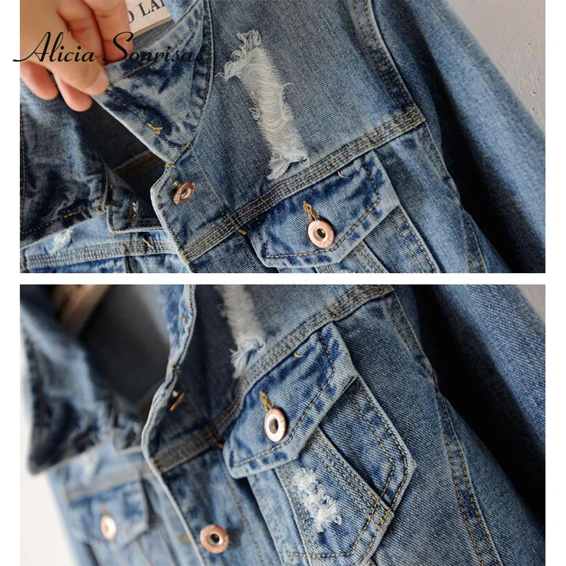 

Plus Size Women Denim Jacket New 2018 Spring Autumn New Korean Slim Large Size Short Hole Long Sleeve Jeans Jacket JEAN11