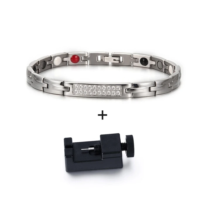 silver with tool Vinterly, синие магнитные браслеты для женщин, кристальная цепочка, энергия здоровья, германий, ID, браслеты и браслеты, браслет из нержавеющей стали - Окраска металла: silver with tool