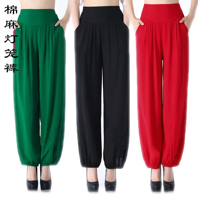 

Summer women's pants new cotton and linen lanterns pants middle-aged wear loose wide leg nine points trousers for women