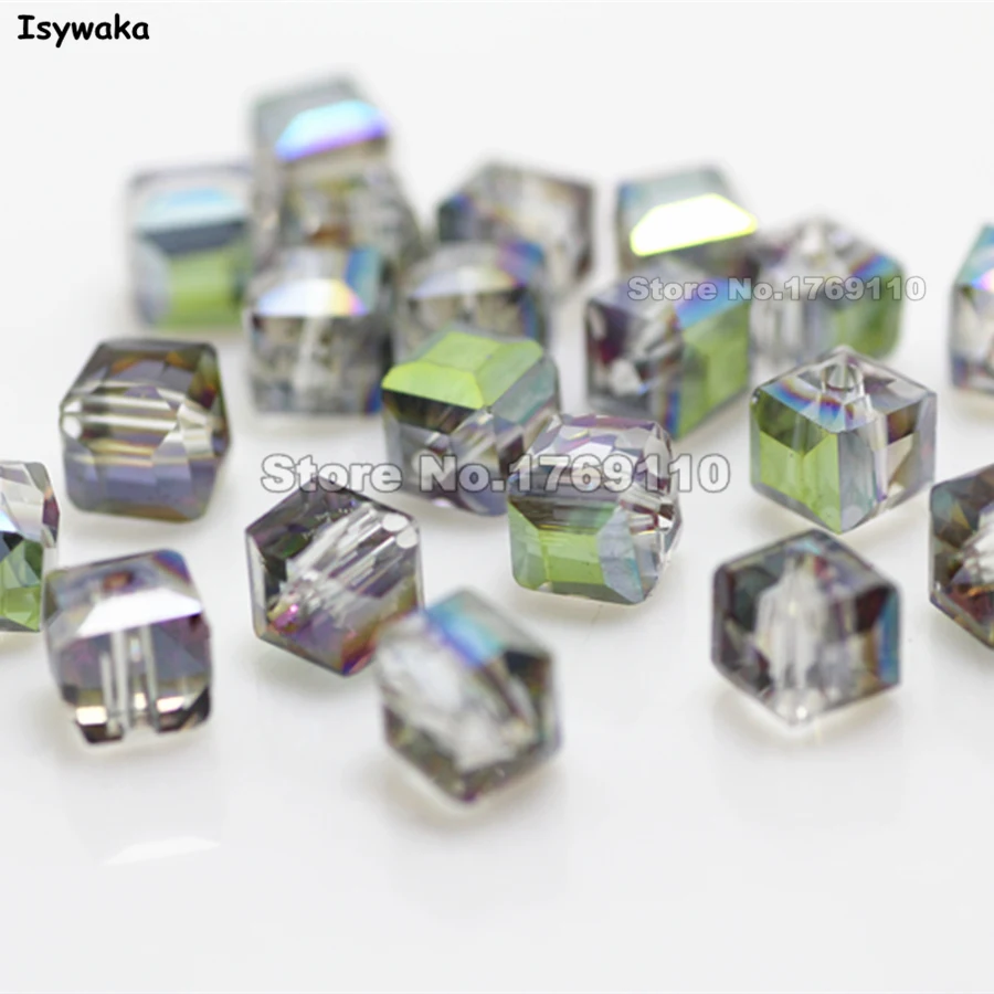 

Isywaka 100pcs Hot Light Green Color Square 6mm Austria Crystal Beads Charm Glass Beads Loose Spacer Bead for DIY Jewelry Making