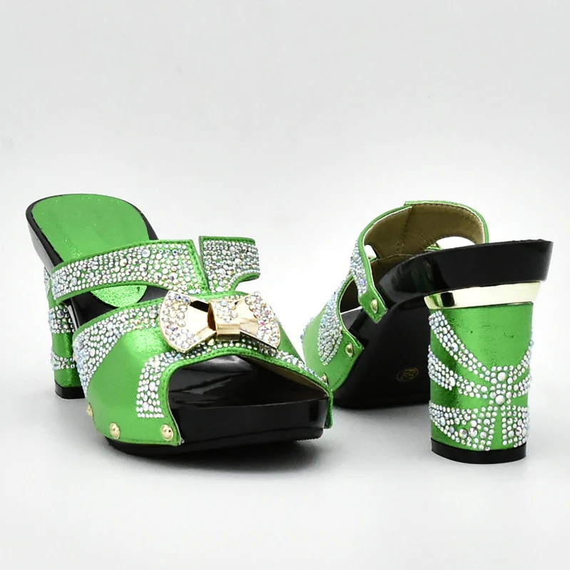 Latest Green Color African Matching Shoes and Bags Italian In Women To Match Shoe with Bag Set Stone | Обувь