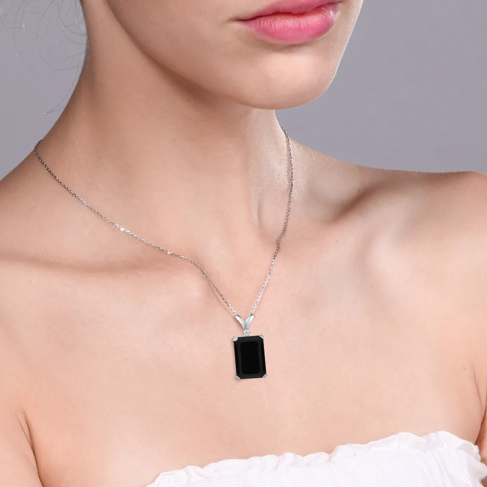 GemStoneKing 5 02 Ct Изумрудное кольцо черный оникс и белый бриллиант 925 Серебро кулон с 18