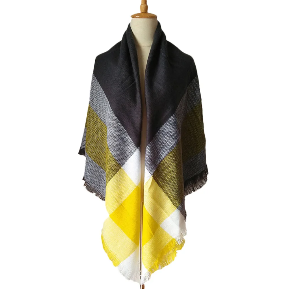2017 Новый дизайнерский треугольный шарф из акриловой пашмины модная клетчатая