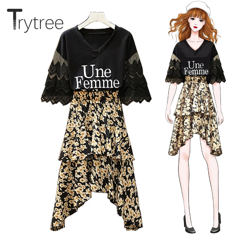 Trytree летний женский комплект из двух предметов Повседневный кружевной топ с