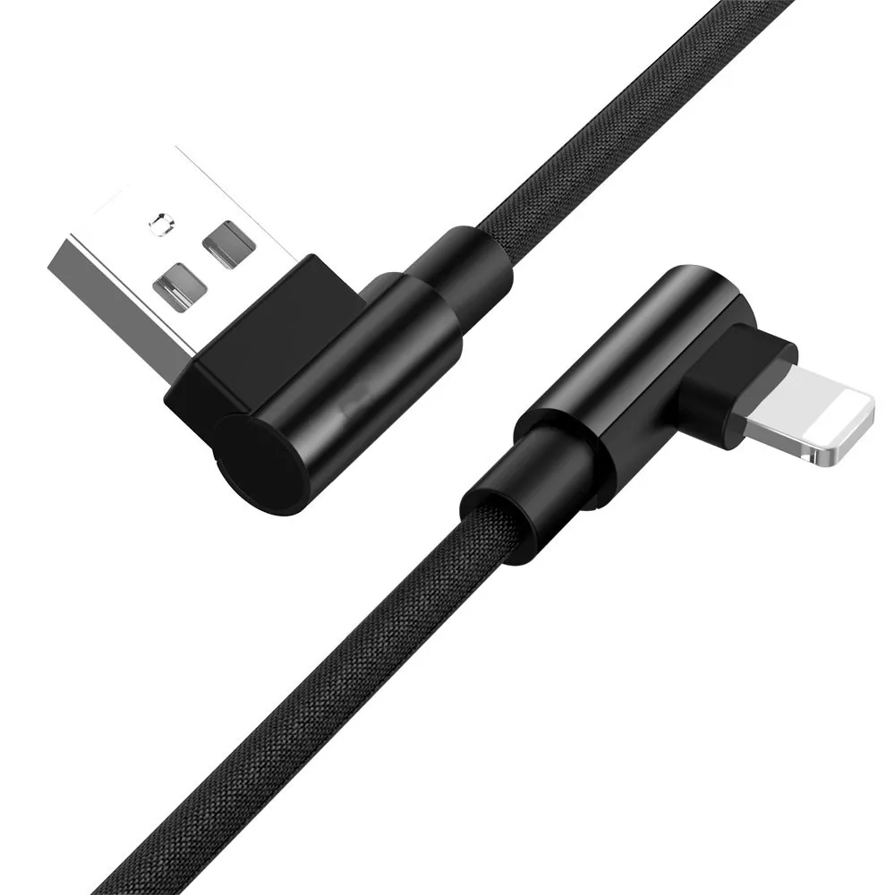 Черный Для iphone зарядное устройство USB кабель Быстрая зарядка 90 градусов usb шнур 8-контактный кабель для iphone X Xs Max 8 7 6 plus 6s 5 5S se ipad кабель - Цвет: Черный