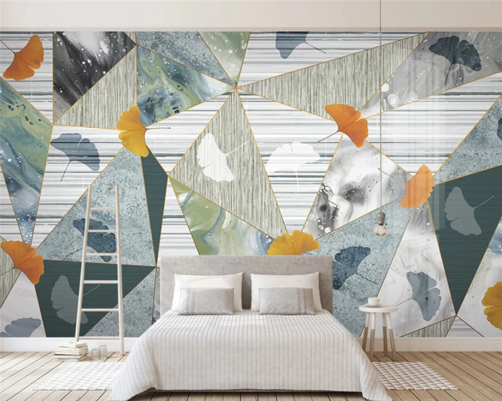 

beibehang Customized modern minimalist Nordic Ginkgo Leaf Geometric Line TV Background Wallpaper papel de parede papier peint