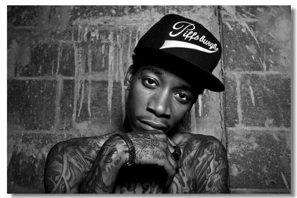 На заказ холст настенная черно белая хип хоп рэппер постер Wiz Khalifa обои Настенная