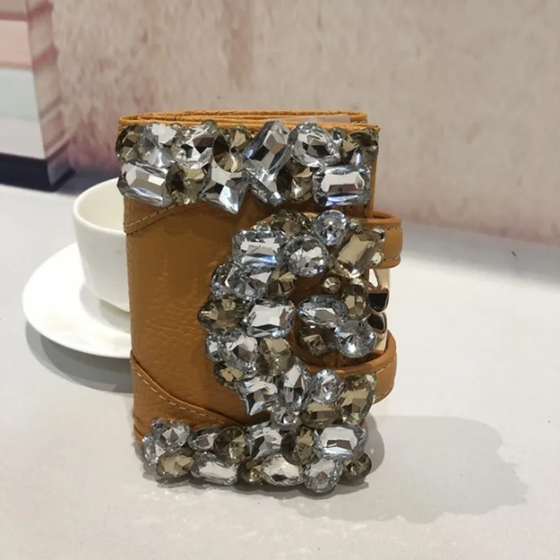 Кошелек женский натуральная кожа бриллианты короткий бумажник женской модной