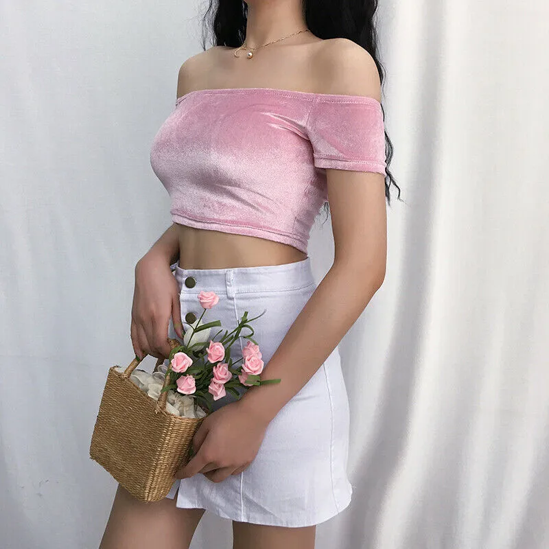 Летние женские сексуальные футболки новые бархатные с коротким рукавом короткие
