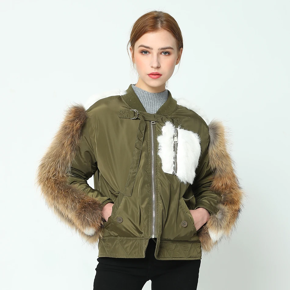 OFTBUY, новинка, парка, куртка-бомбер, зимняя куртка, Женское пальто с натуральным мехом, парка из меха енота и кроличьего меха, с рукавами, с хлопковой подкладкой