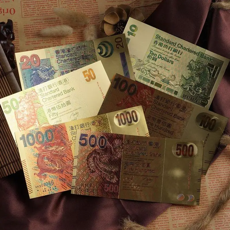 6 шт набор Гонконг 10 20 50 100 500 1000 $ Стандартный зафрахтованный банк сувенир золотые
